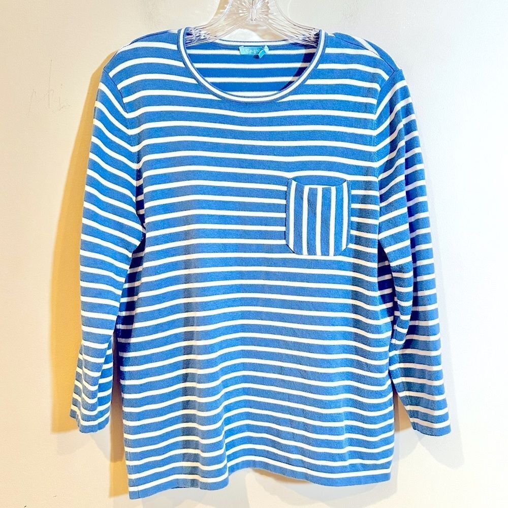 J.‎ McLaughlin Striped Cotton Blend Shirt Women's Medium Bright Blue White Top
